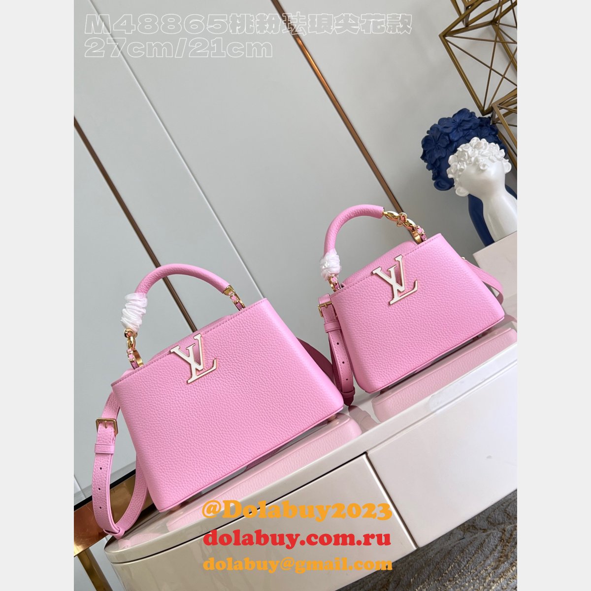 Best The Capucines Louis Vuitton Knockoff M48865 Peach Pink Enamel Tip Bag