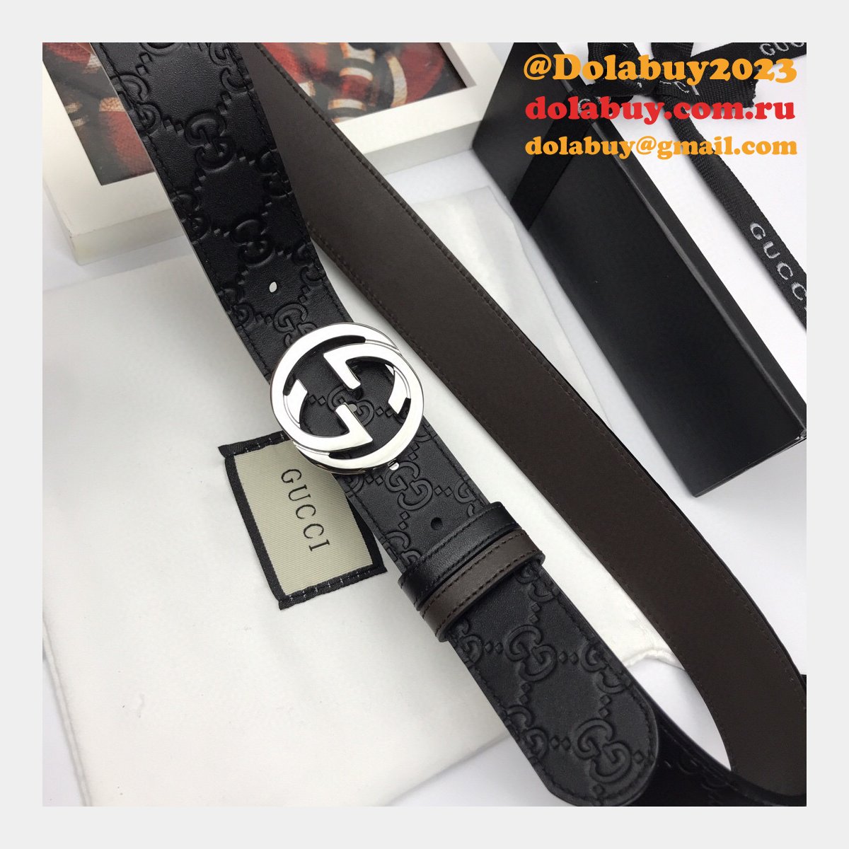 Fake Gucci 37MM Double G leather Replica belt