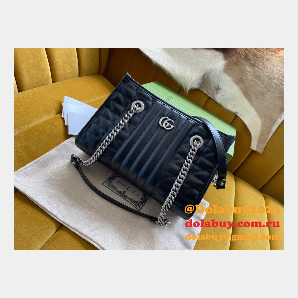 High Quality Gucci Replica 681483 Black Small GG Marmont Tote Bag