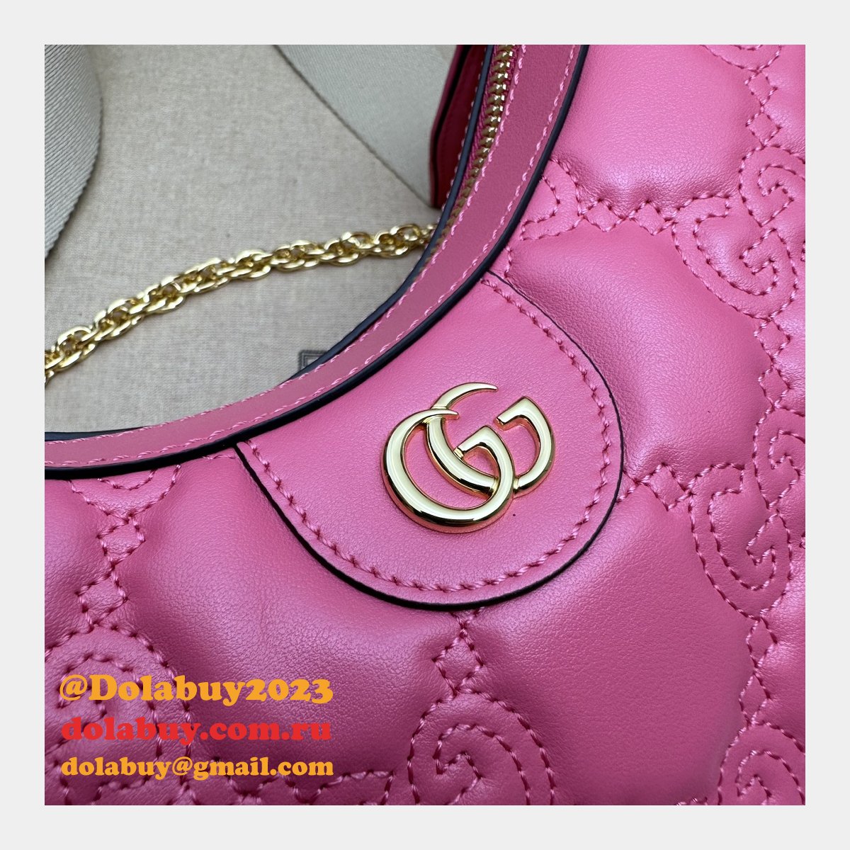 Gucci Replica 739709 GG Matelassé Duplicate Shoulder Pink Bag