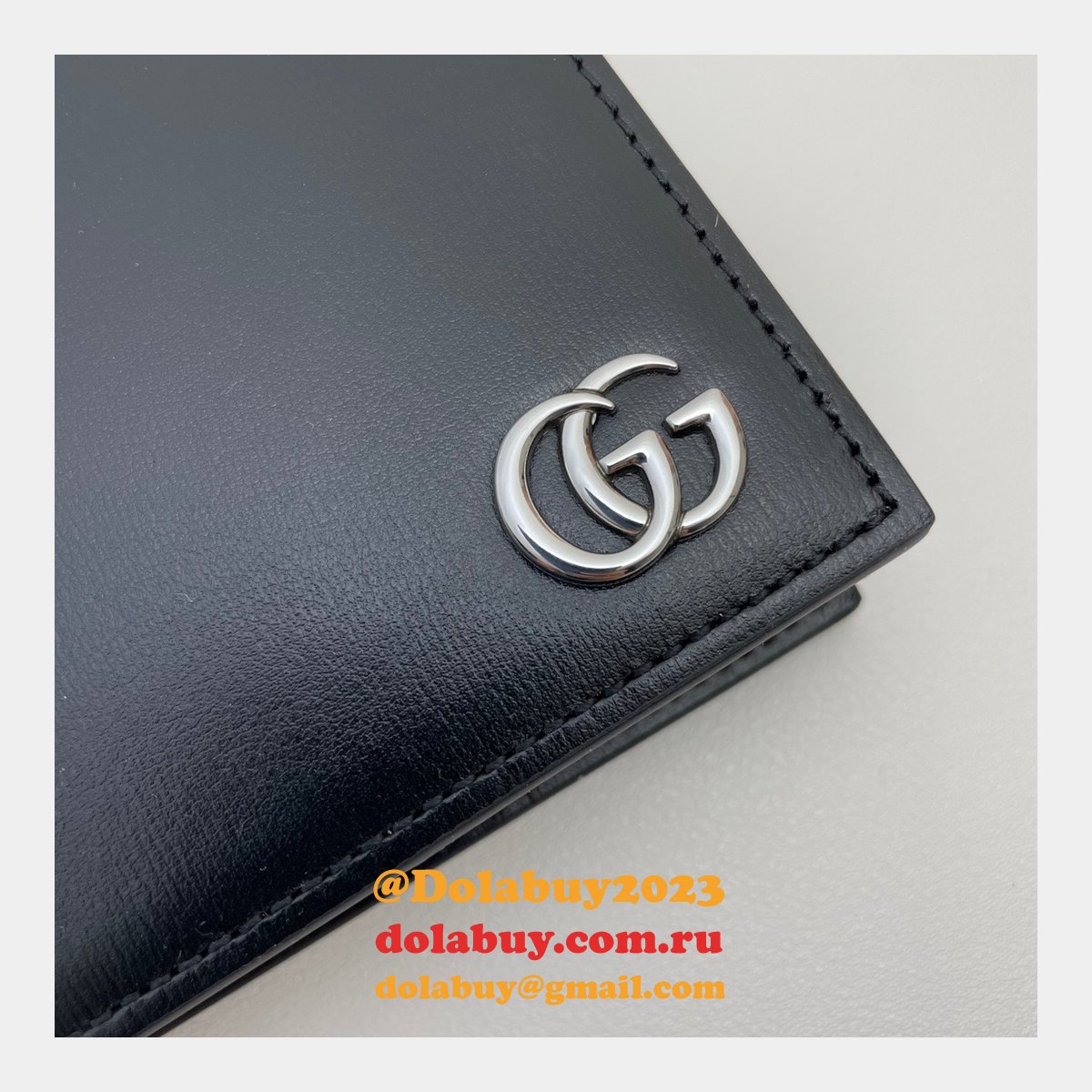 Gucci Fake 428726 China Black Leather GG Marmont Large Bi-Fold Wallet