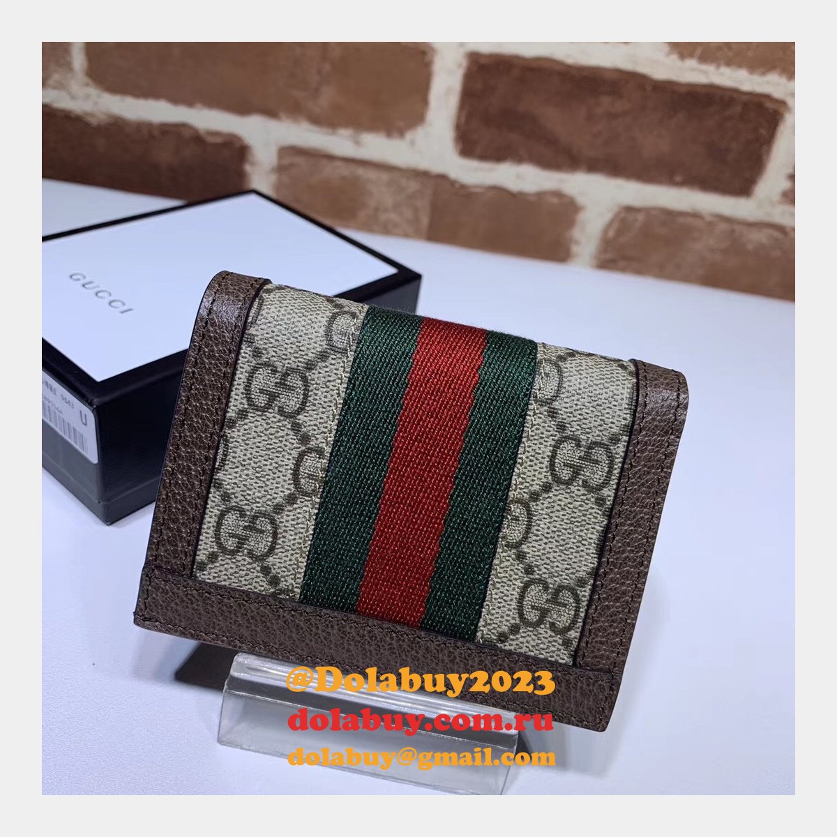 Replica Gucci GG AAA+ Supreme Ophidia Card Case Wallet 523155