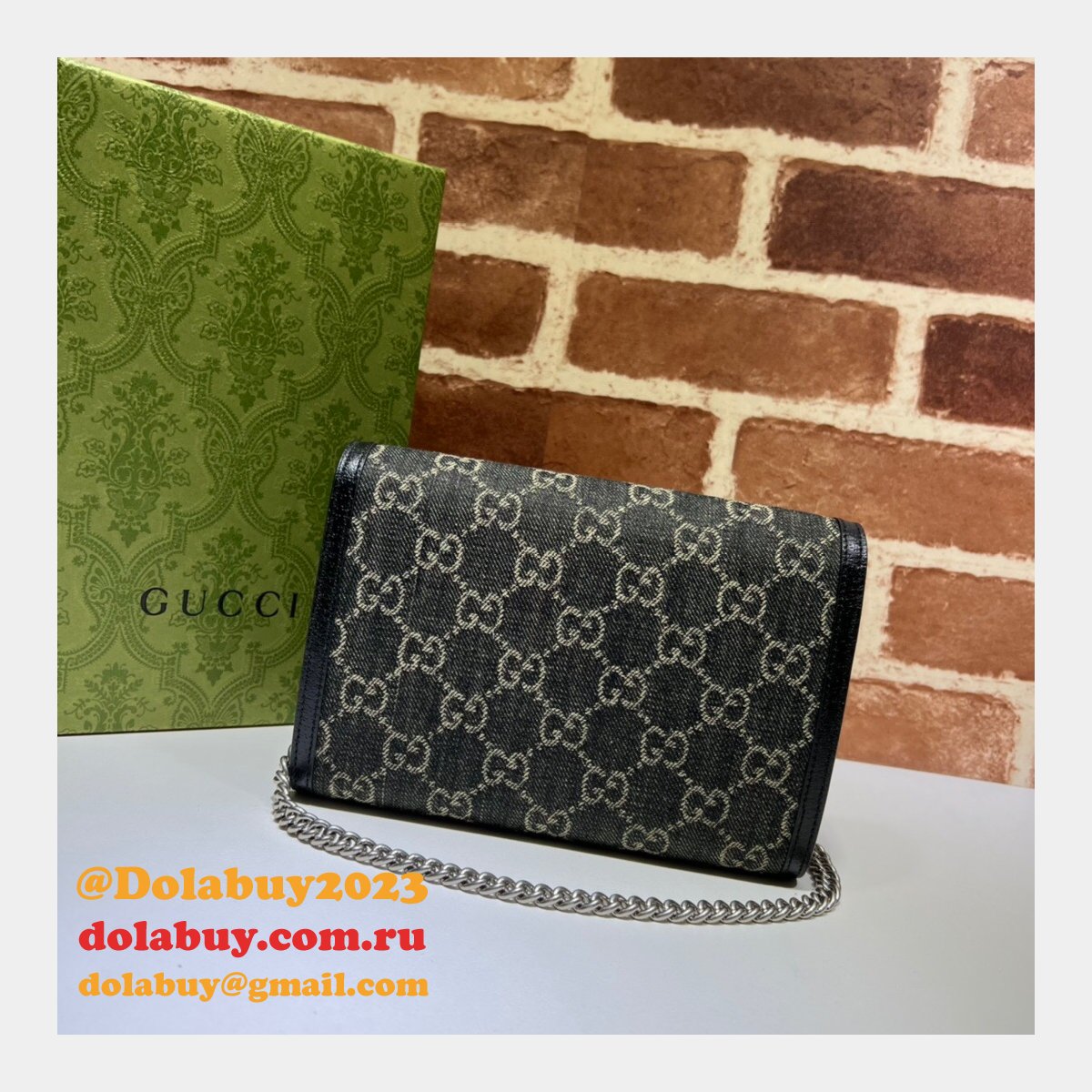 7 Star Gucci Replica 401231 Leather Dionysus Mini Chain Black Bag