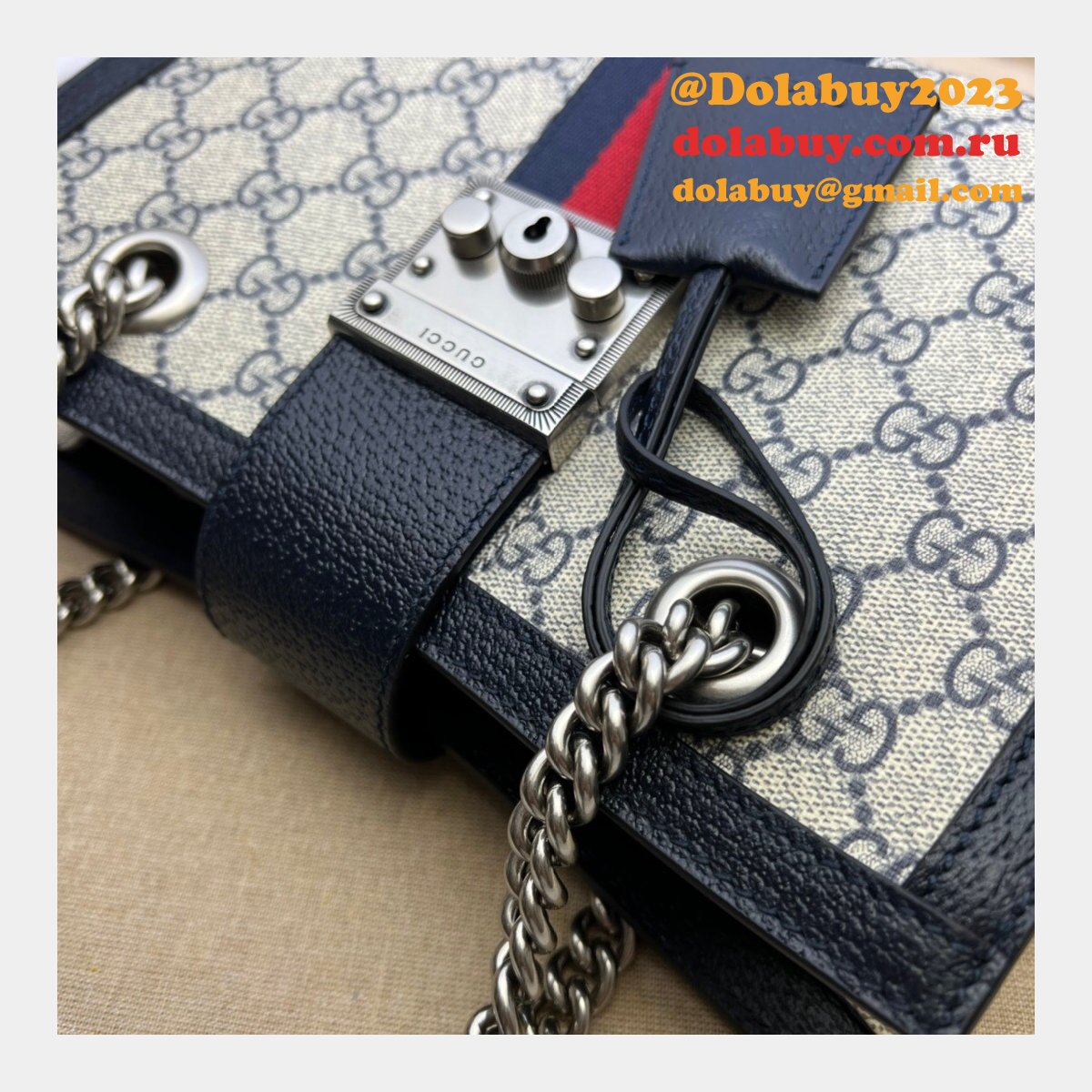Top Quality Gucci 498156 GG Supreme Padlock Small Shoulder Bag