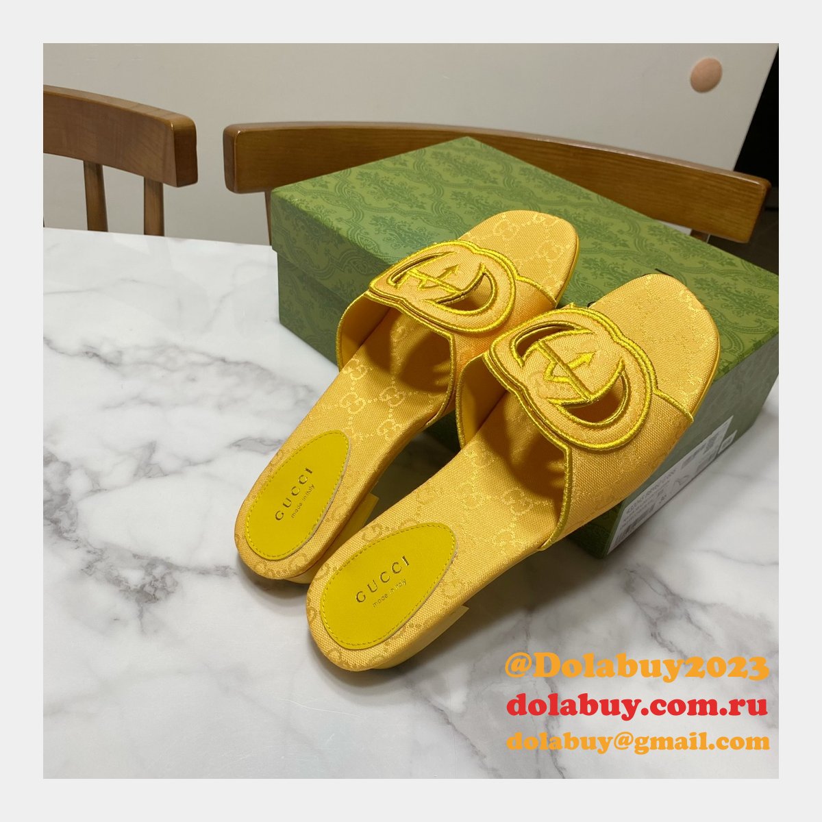 Top Quality GUCCI INTERLOCKING G CUT-OUT SANDAL FLAT