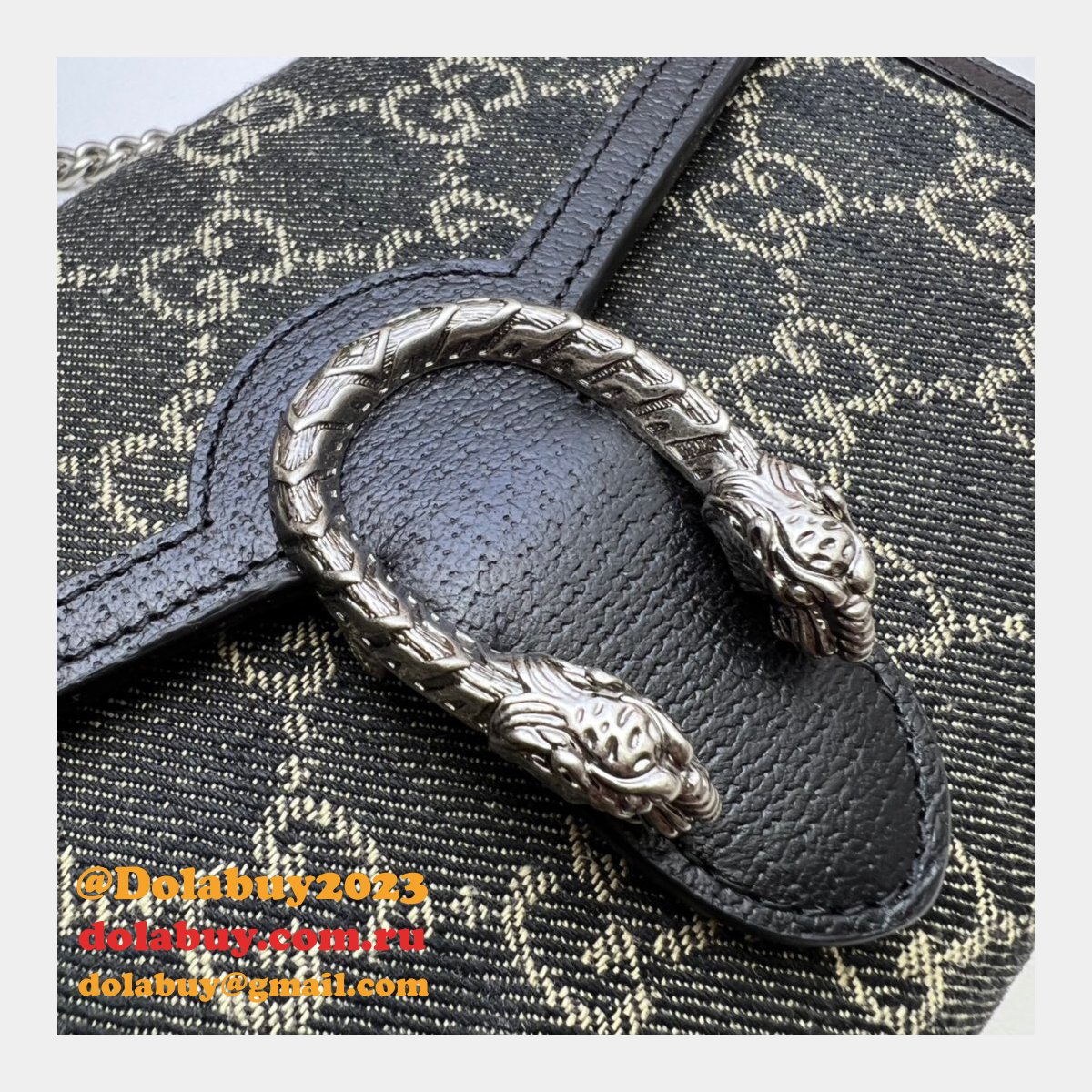7 Star Gucci Replica 401231 Leather Dionysus Mini Chain Black Bag