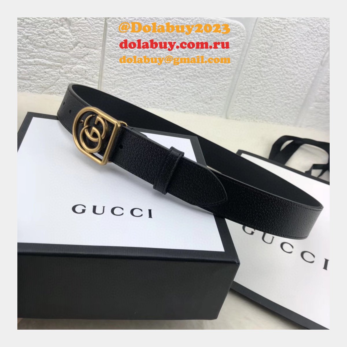 Top Quality Gucci Double G leather Replica belt black