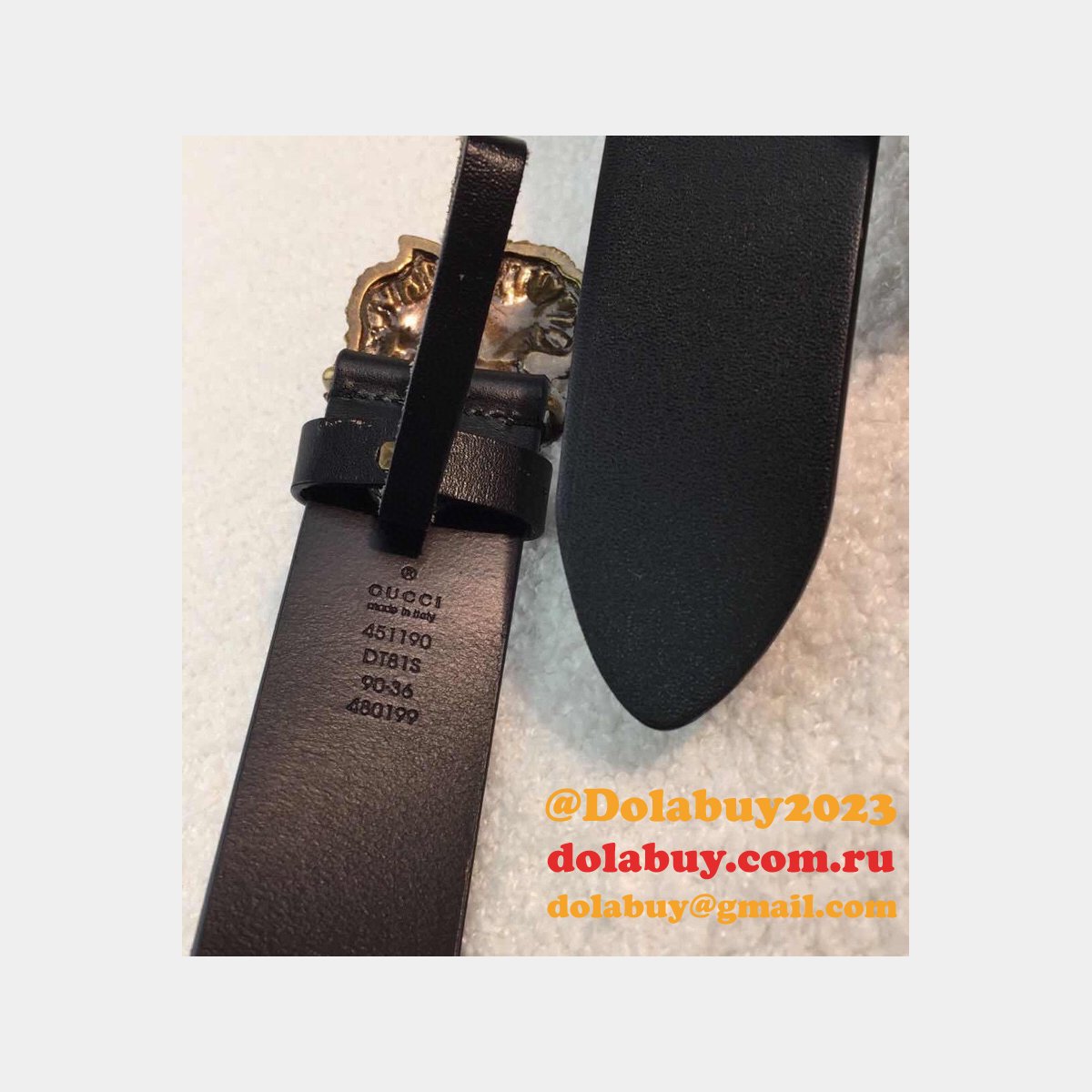 Gucci Replica Leather belt with tiger buckle black