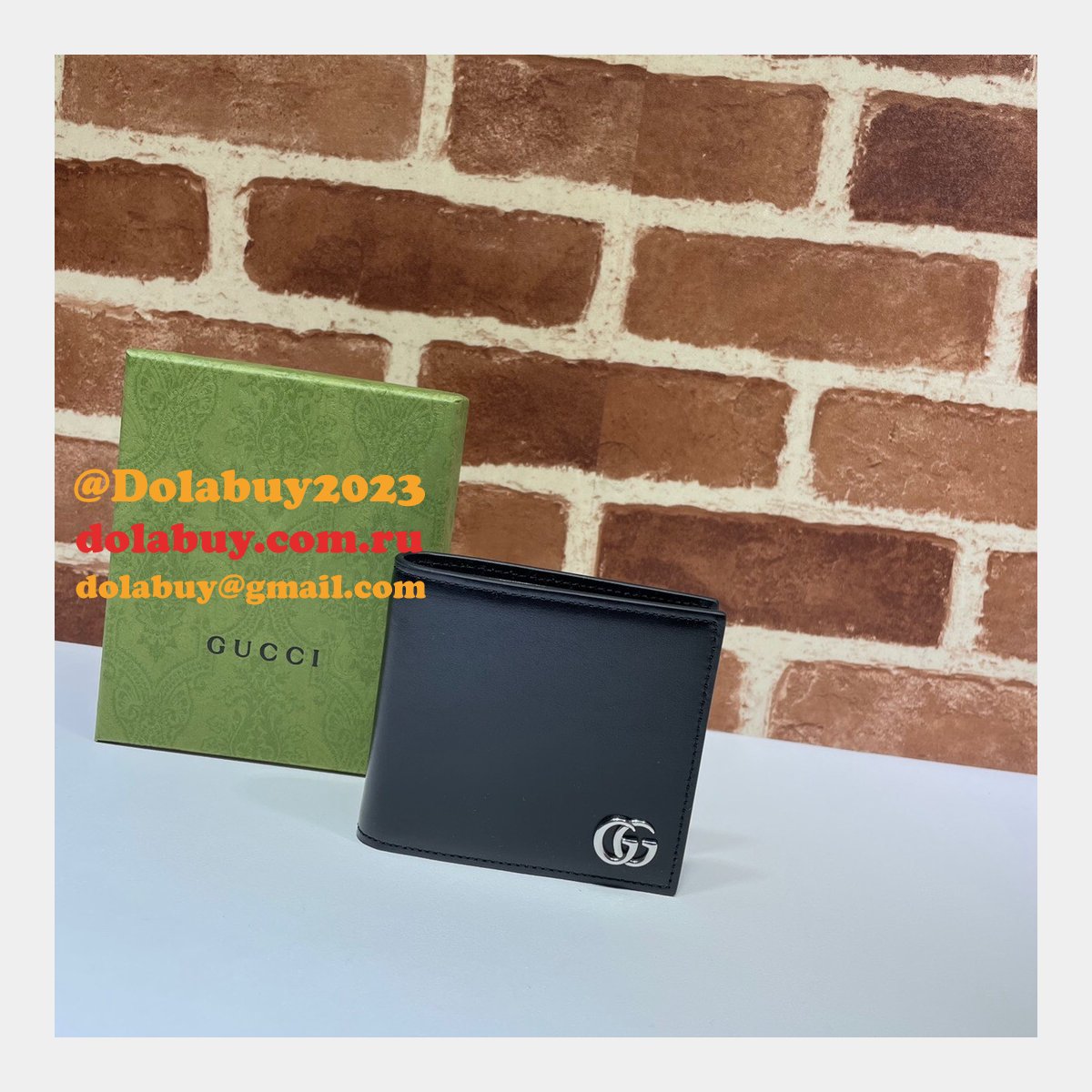 Gucci Fake 428726 China Black Leather GG Marmont Large Bi-Fold Wallet