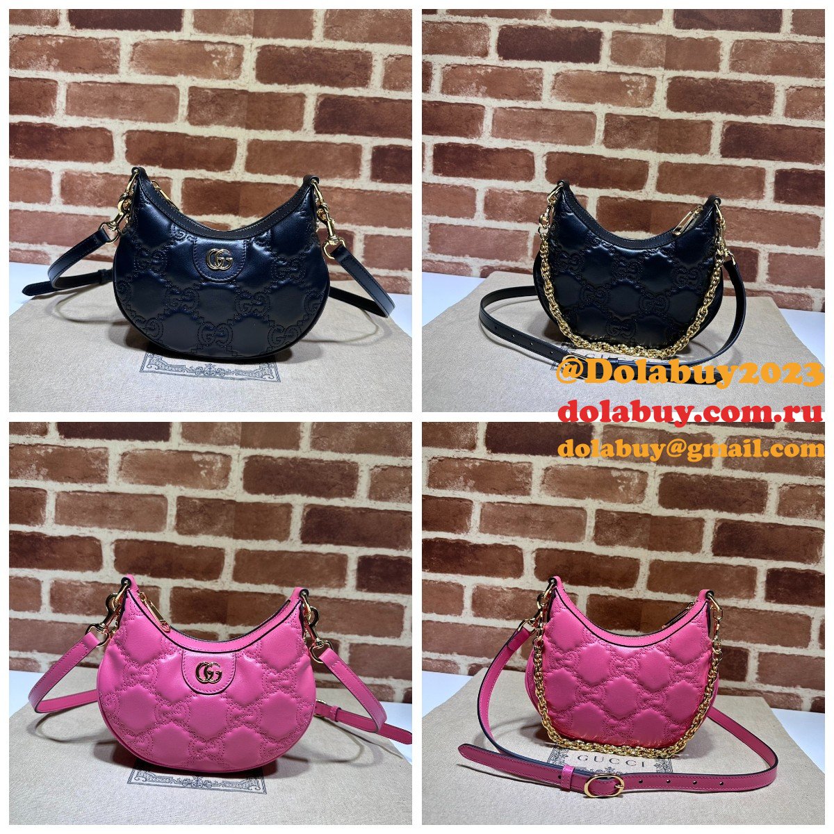 Gucci 1:1 Mirror 739736 GG Matelassé Designer Black/Pink Bag
