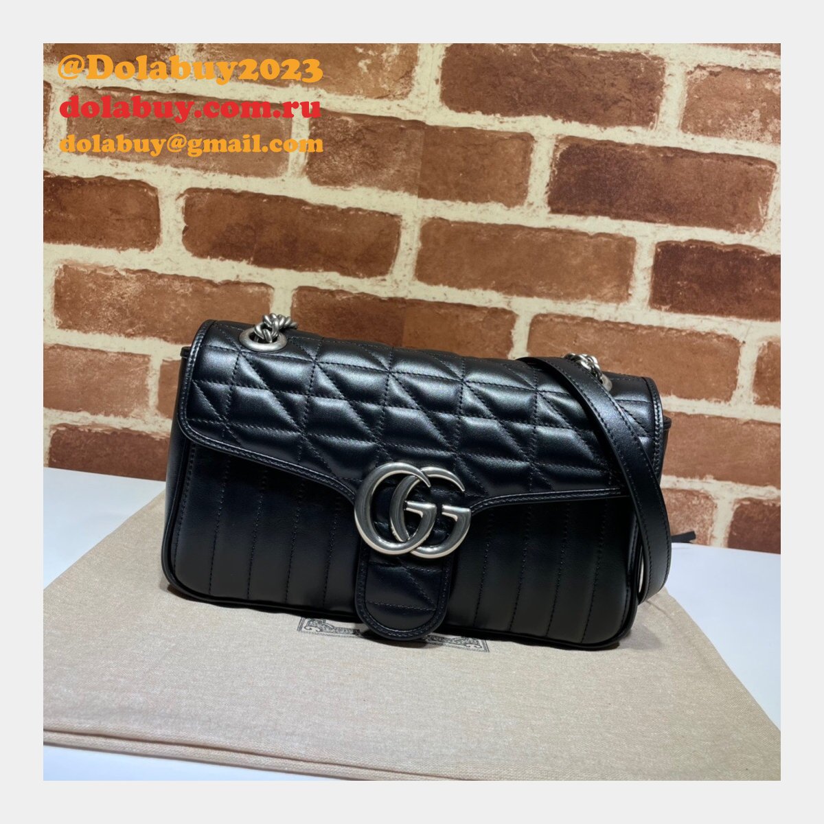 Designer Gucci Replicas GG Marmont matelassé shoulder bag in hibiscus black 443497 leather