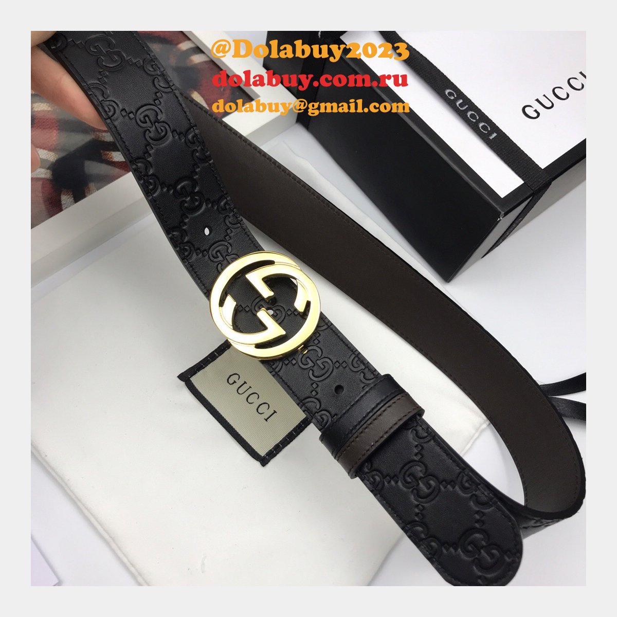 7 Star Gucci 37mm Replica Interlocking G-Buckle Leather black Belt