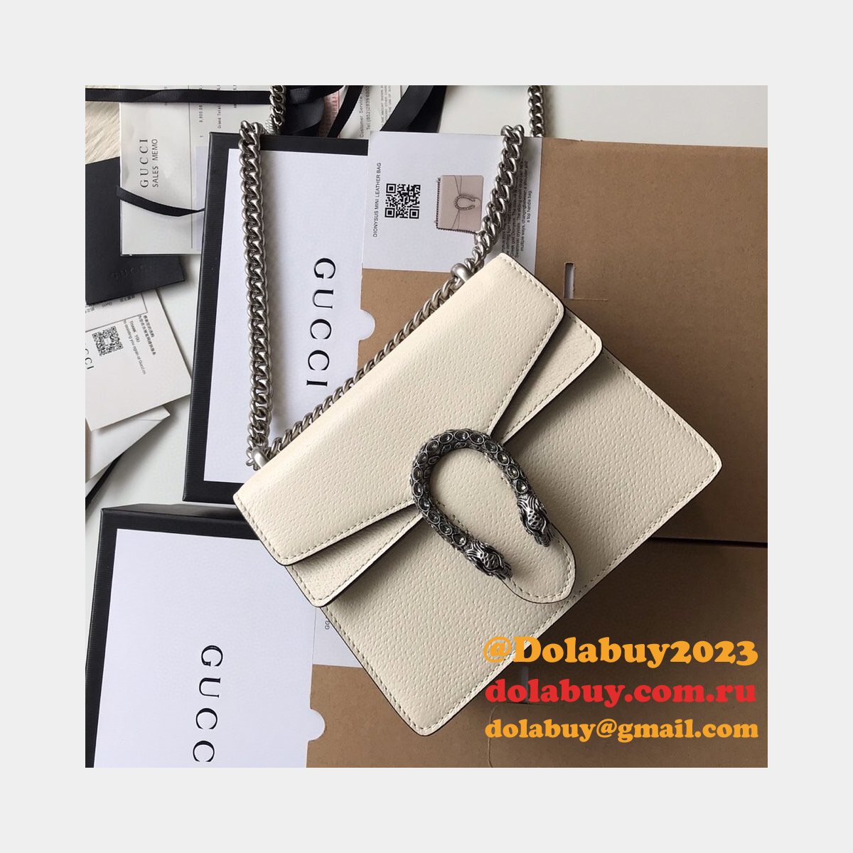 Buy Online Gucci Dionysus GG Surpeme Mini 421970 White Bag