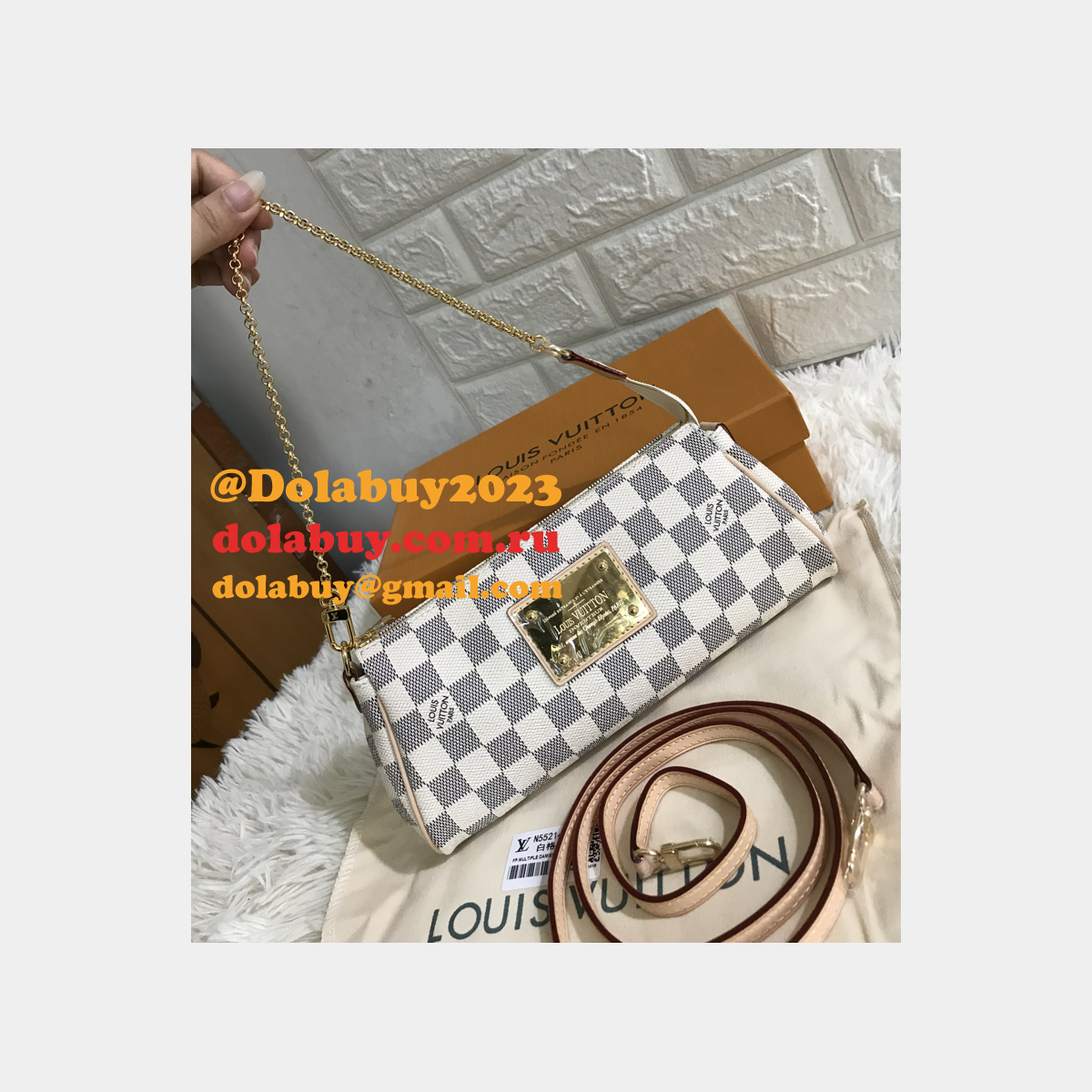 Louis Vuitton Pochette Eva White Damier Azur Canvas Cross Body Luxury N55214 Bag