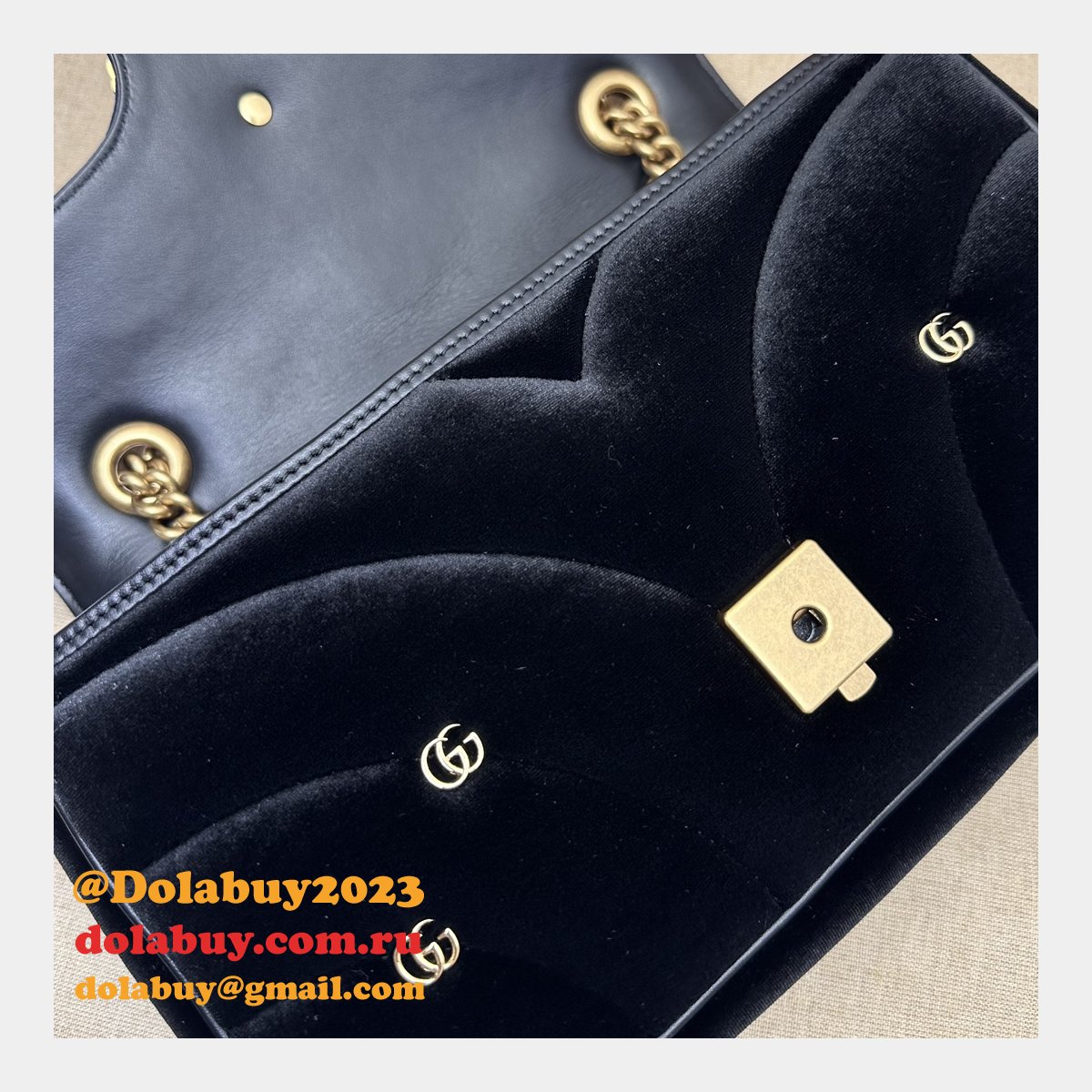 Black Velvet 443497 Gucci GG Marmont Matelassé Shilder Replica Bag