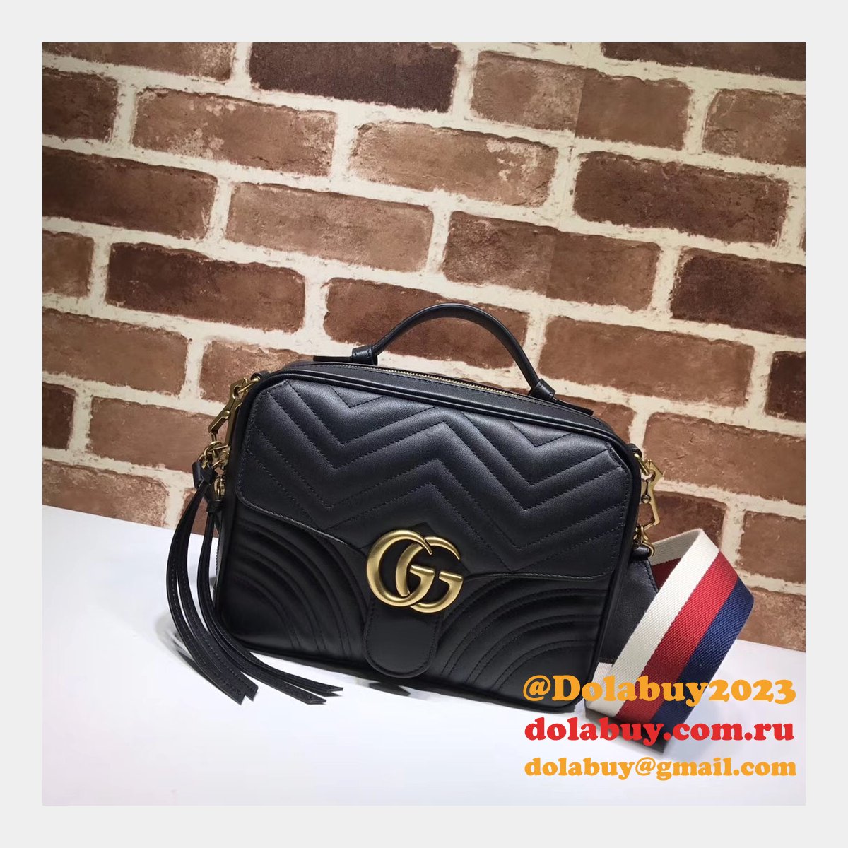 Top Quality Gucci Replica 498100 Leather GG Marmont Small Shoulder Bag