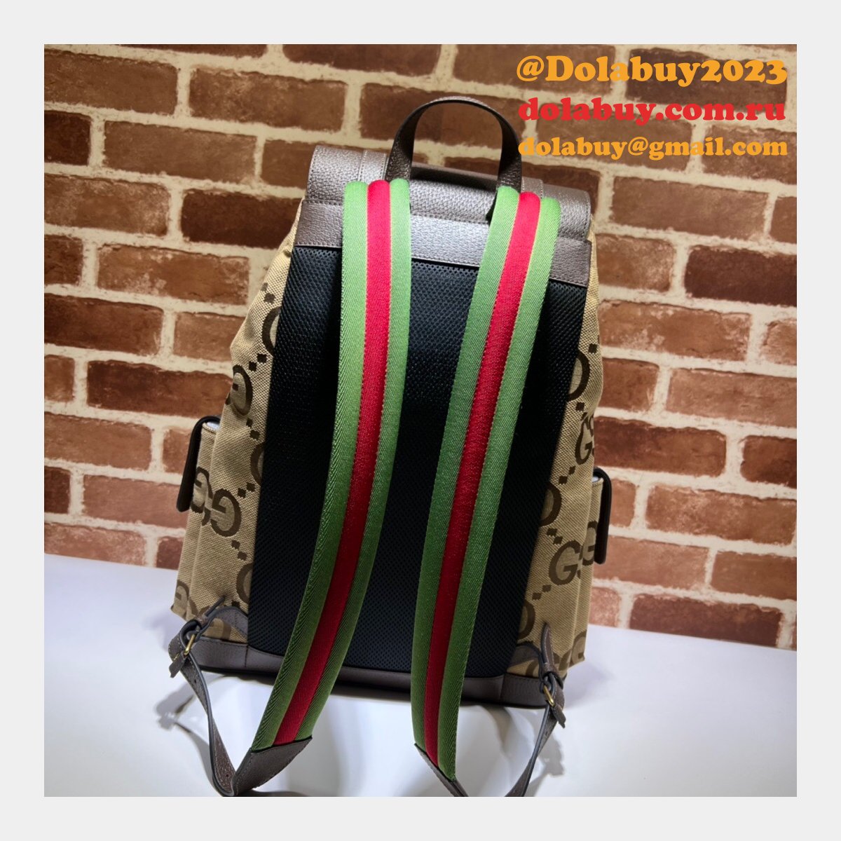 7 Star Gucci Backpack Replica 678829 with jumbo GG in camel and ebony GG canvas