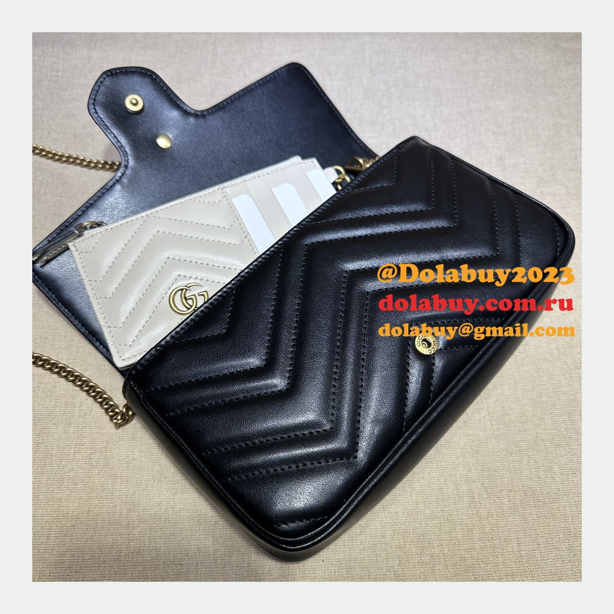 GG Marmont Gucci Replica Card Case Chain Wallet 751526 Bag