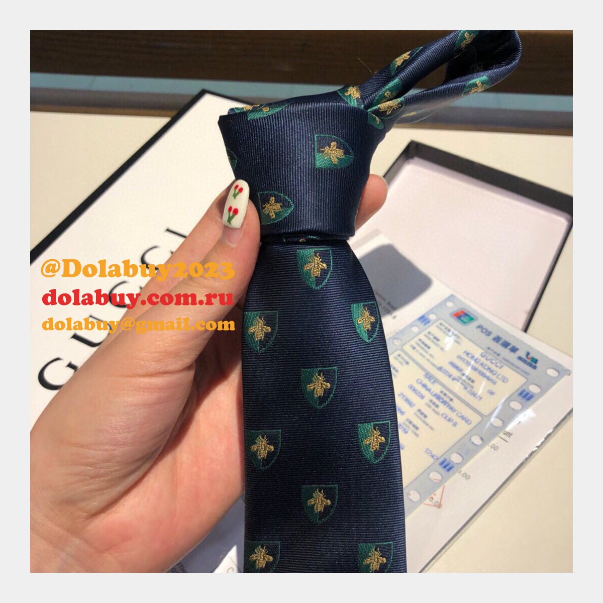 Gucci Silk tie Jacquard crafts insect pattern