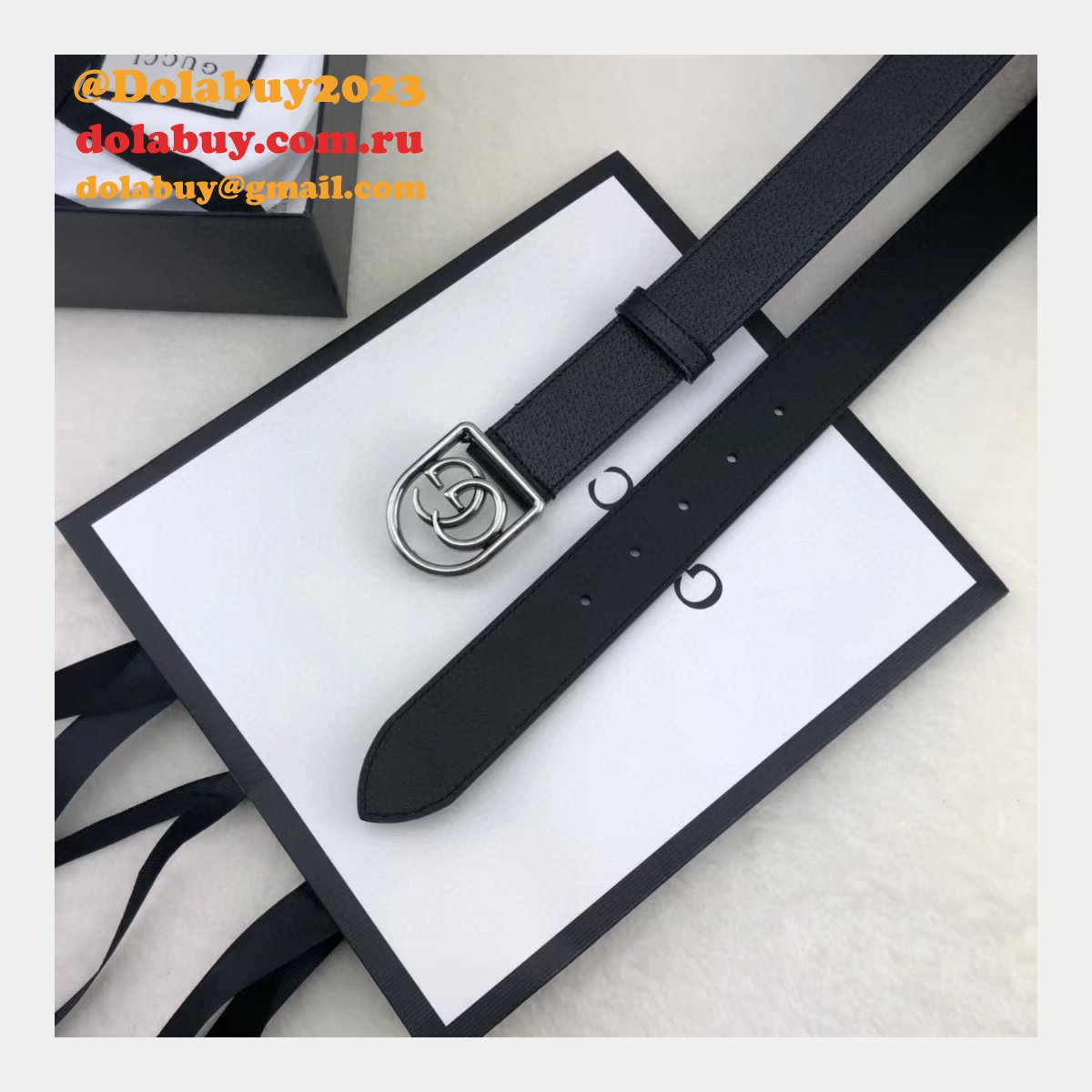 Top Quality Gucci Double G leather Replica belt black