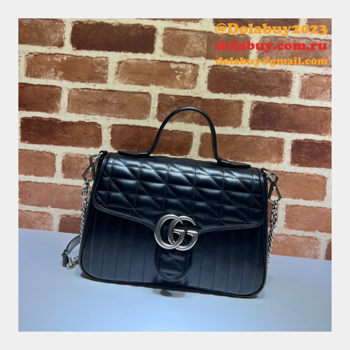 Designer Replica Gucci Replicas GG Marmont small top handle 498110 bag