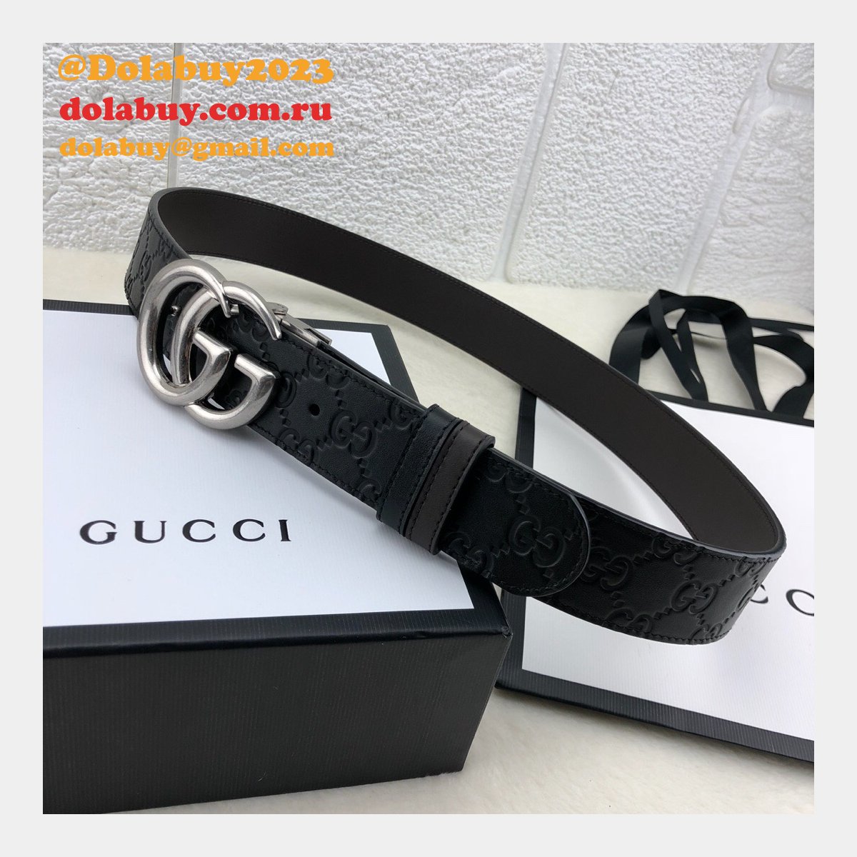 Gucci Belt With Double G Buckle 38mm-2 Black Fake