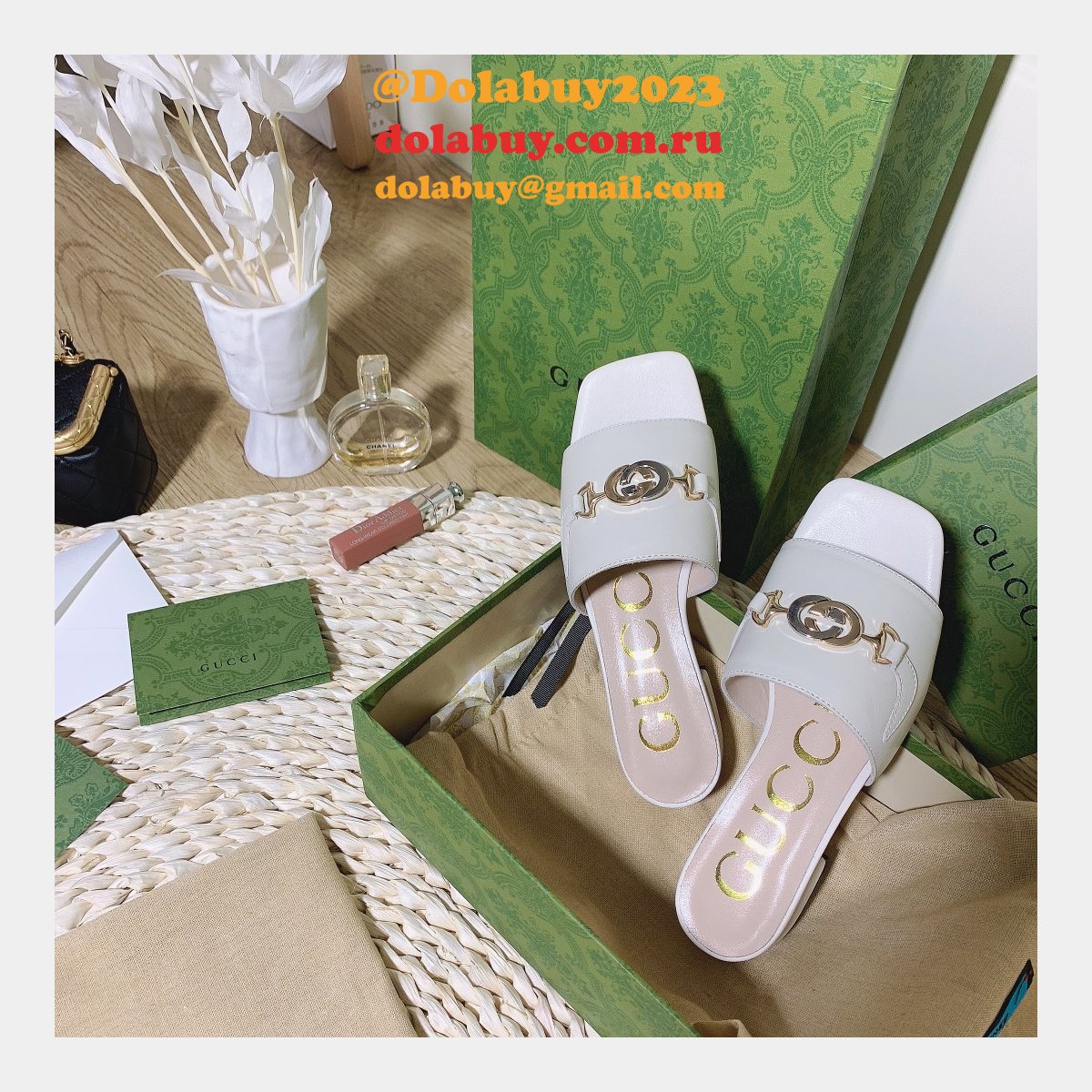 7 Star Replica Gucci 2021 Slippers white/black series GG Shoes