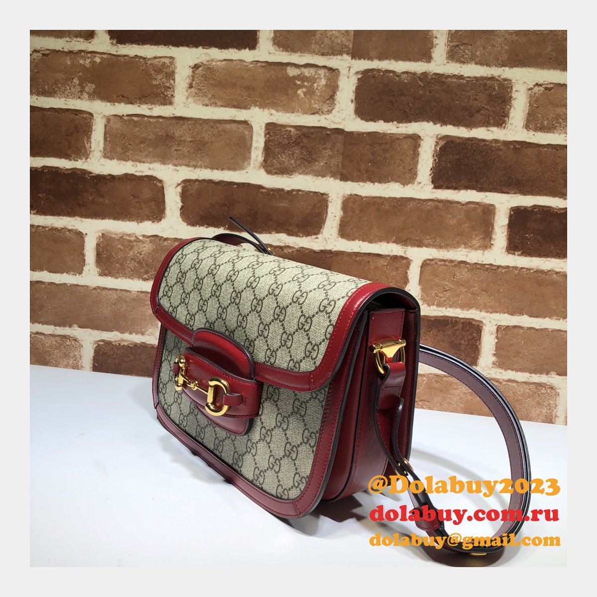 Gucci Replica GG Horsebit 1955 small shoulder 602204 red bag