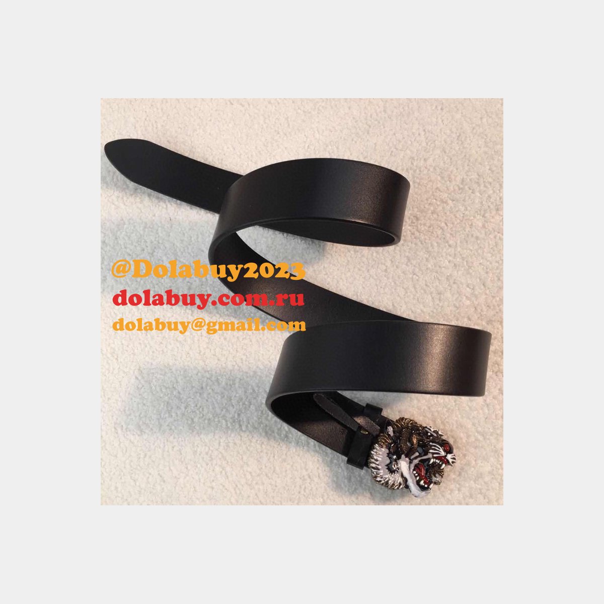 Gucci Replica Leather belt with tiger buckle black