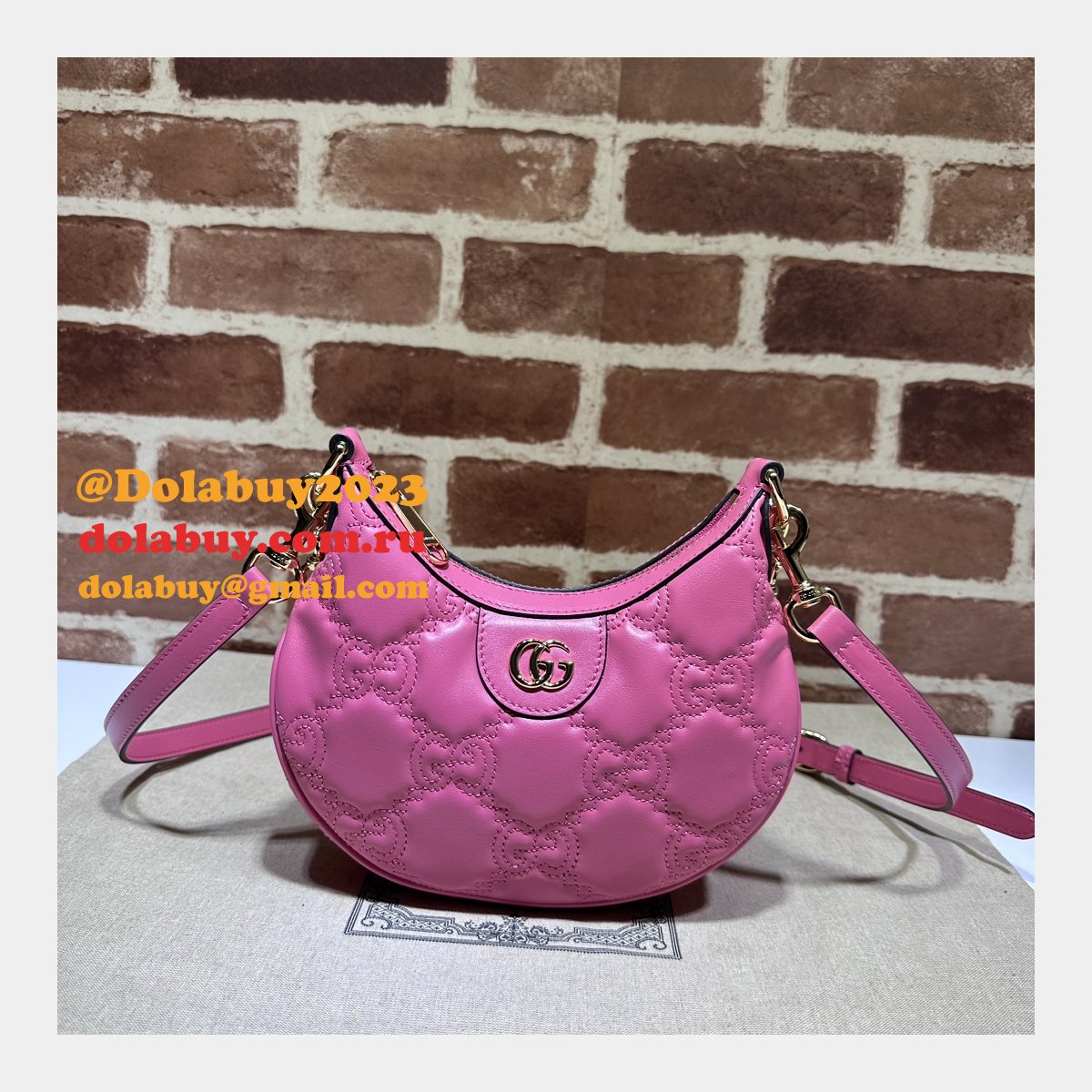 Gucci 1:1 Mirror 739736 GG Matelassé Designer Black/Pink Bag