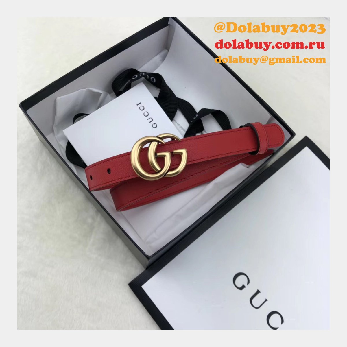 AAA+ Gucci Replica Leather Belt With Double G Red Buckle