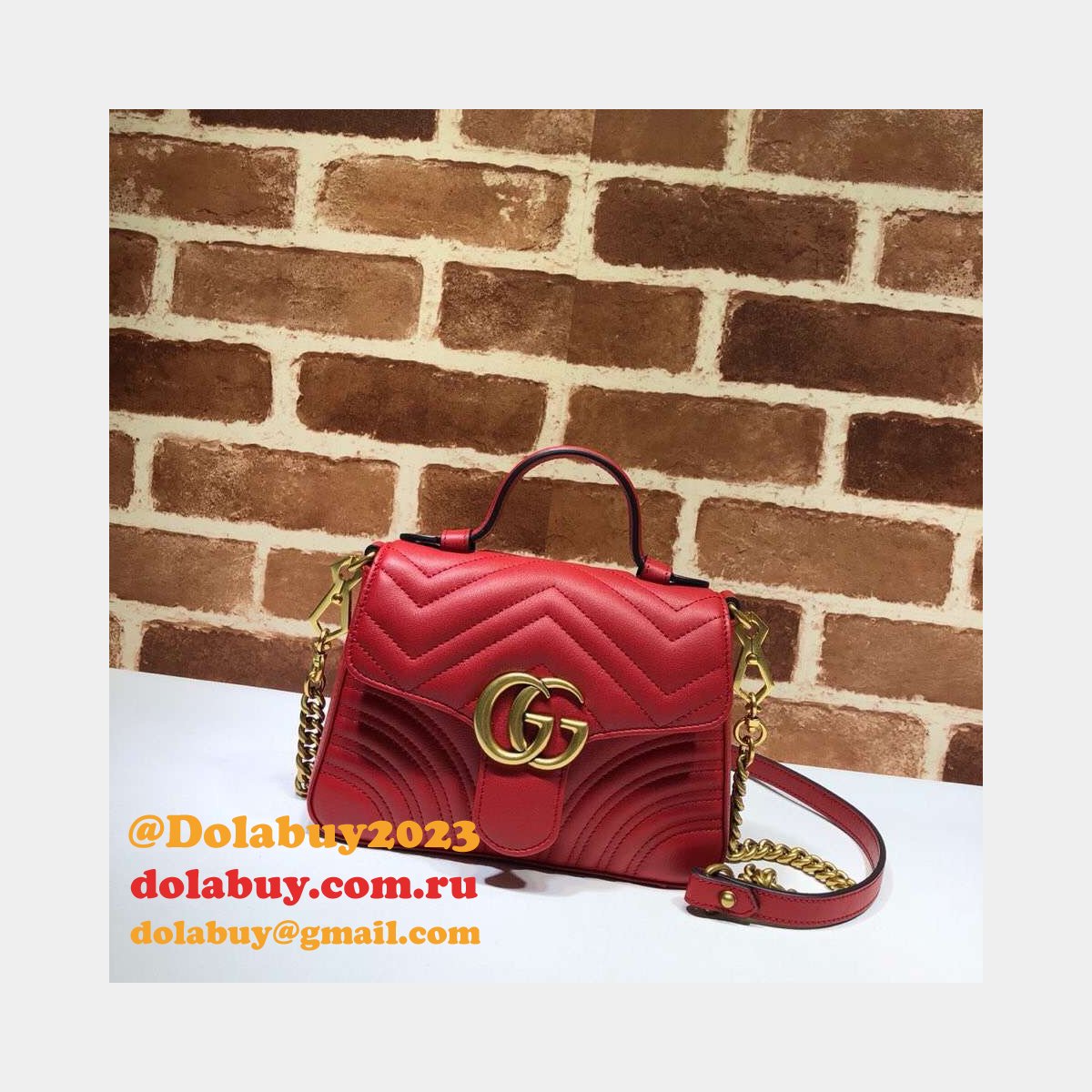 Cheap 547260 Gucci Chevron Leather GG Marmont Mini Top Handle