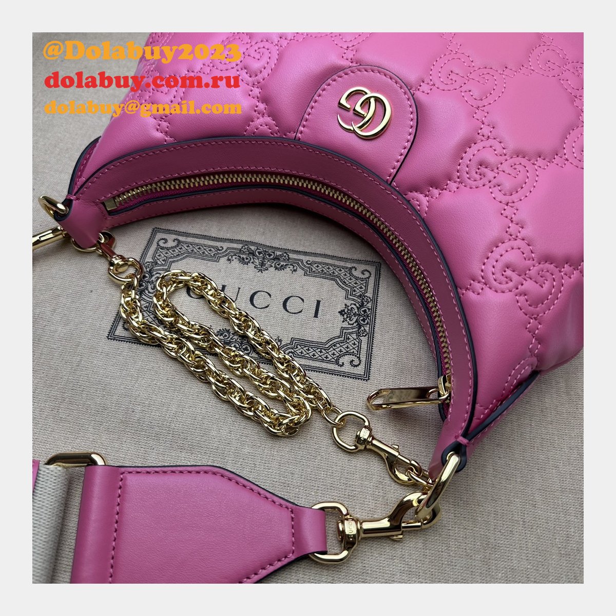 Gucci Replica 739709 GG Matelassé Duplicate Shoulder Pink Bag