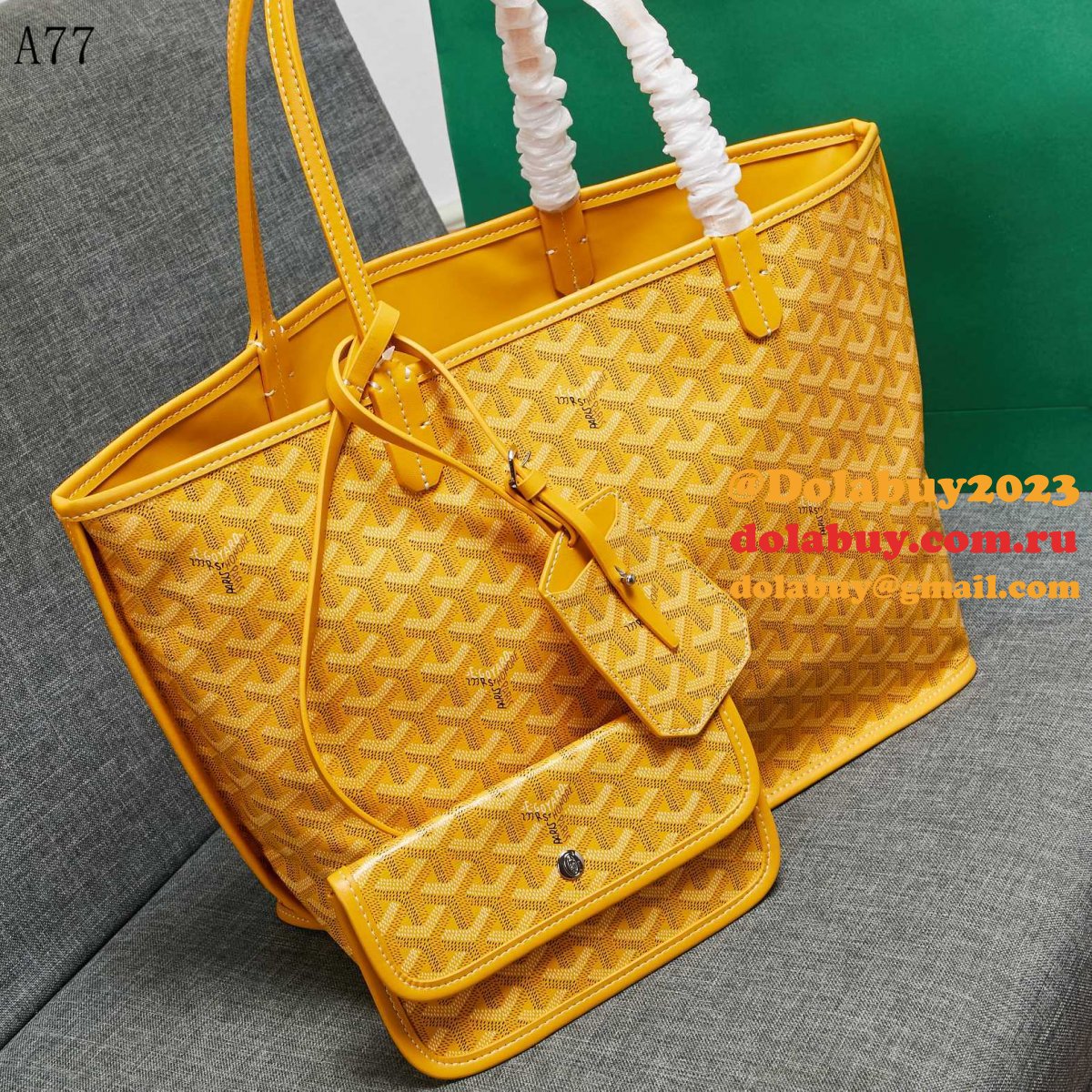 Designer Goyard Classic Chevron St. Louis PM Totes Yellow Bags