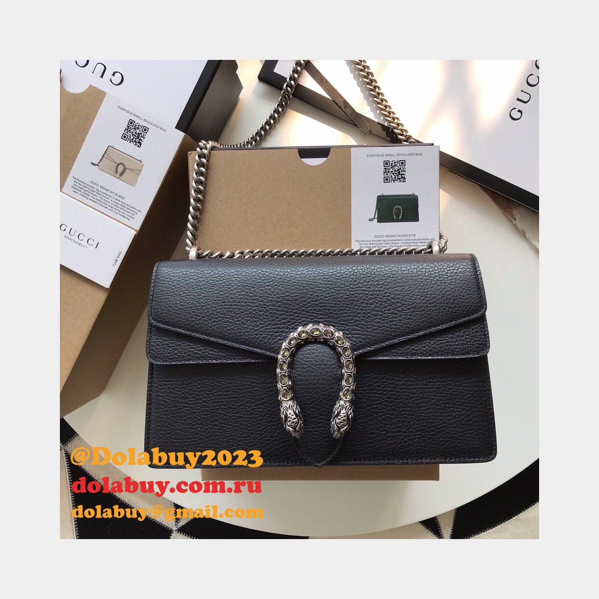 Wholesale Replica Gucci 400249 Dionysus GG Supreme Shoulder Black Bag