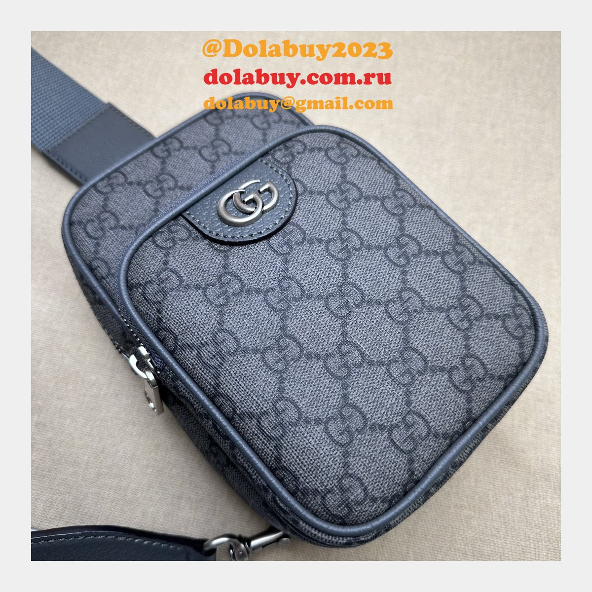 Ophidia GG 752565 Grey and Black Supreme Fake Gucci Bag