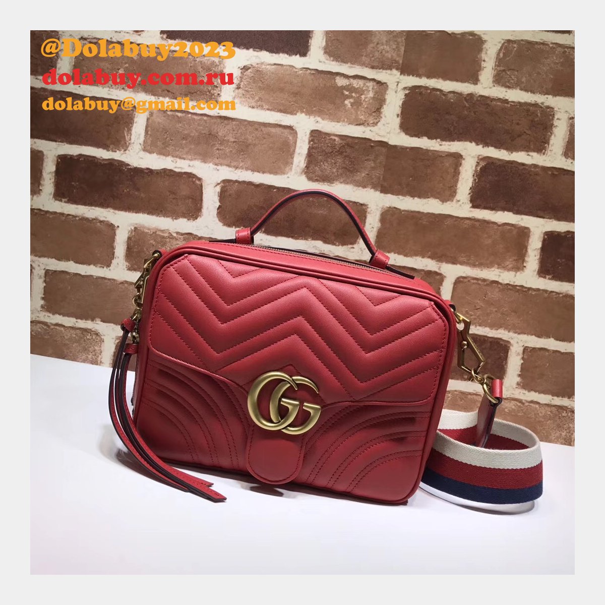 Top Quality Gucci Replica 498100 Leather GG Marmont Small Shoulder Bag