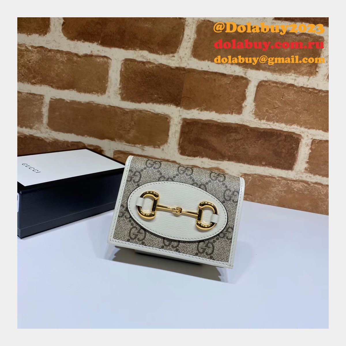 Top Quality Gucci Beige Fake 1955 Horsebit card case 621887 wallet