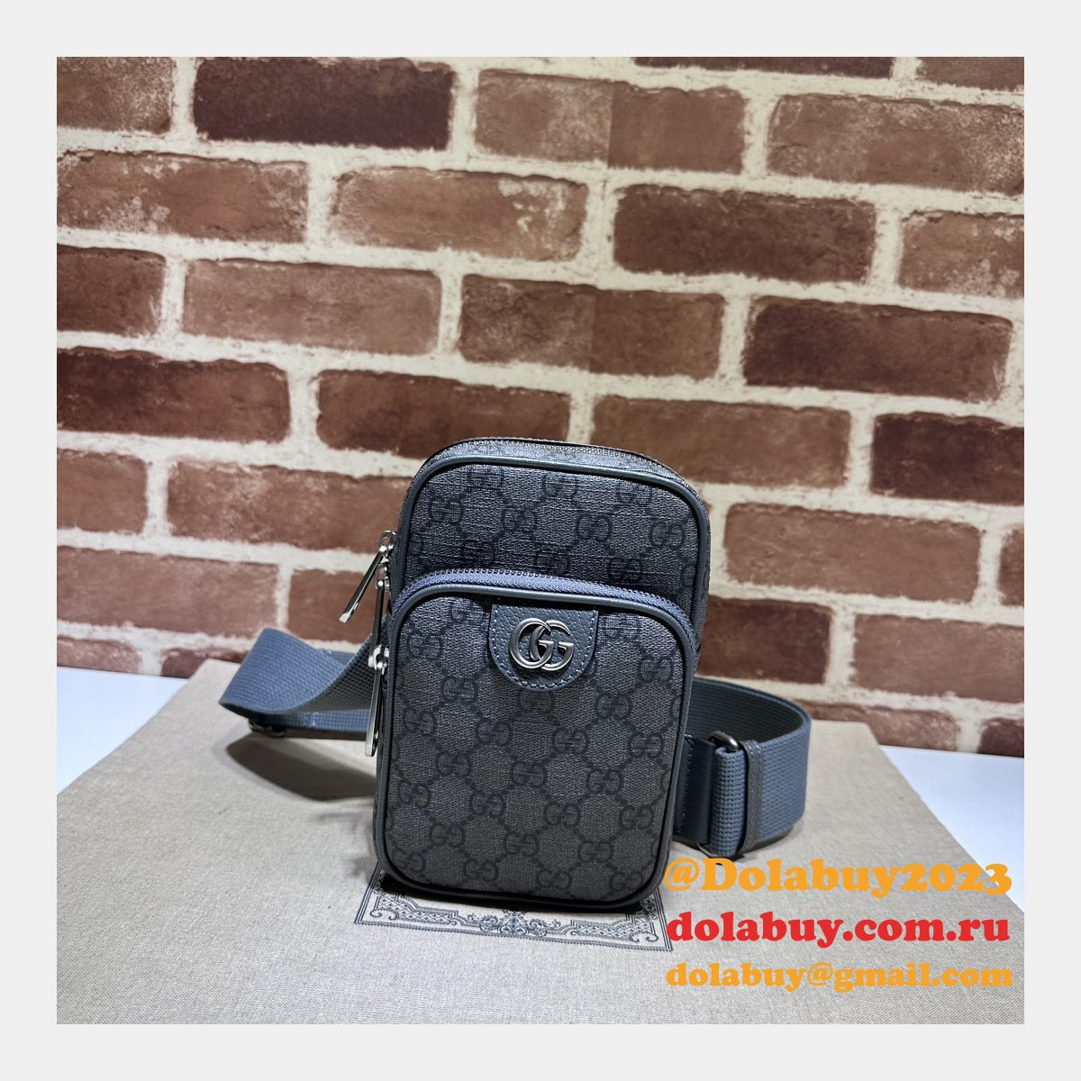 Ophidia GG 752565 Grey and Black Supreme Fake Gucci Bag