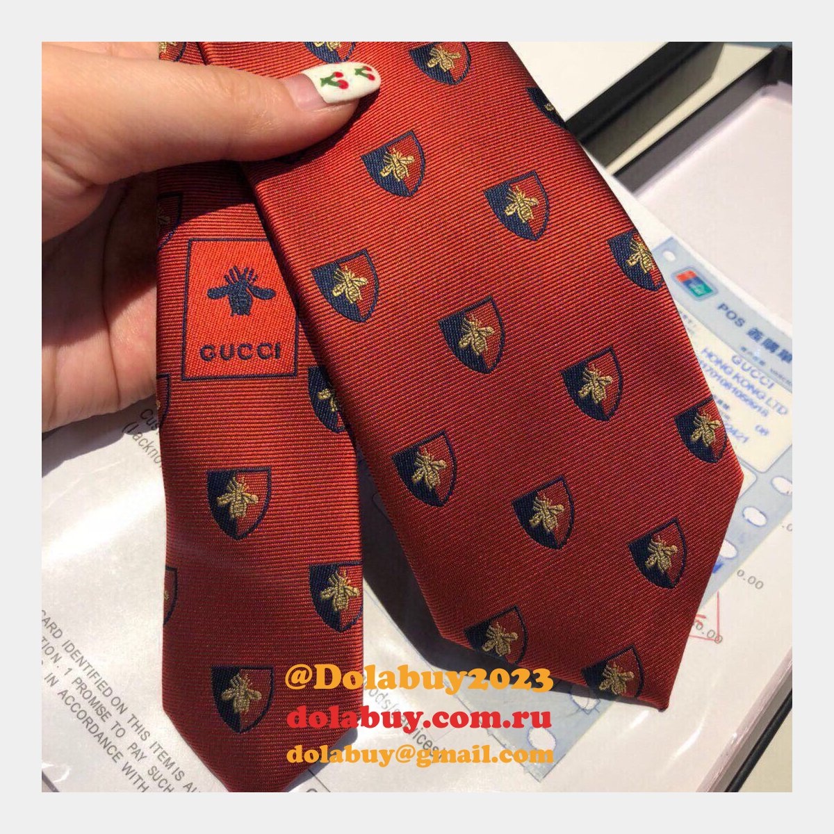 Gucci Silk tie Jacquard crafts insect pattern