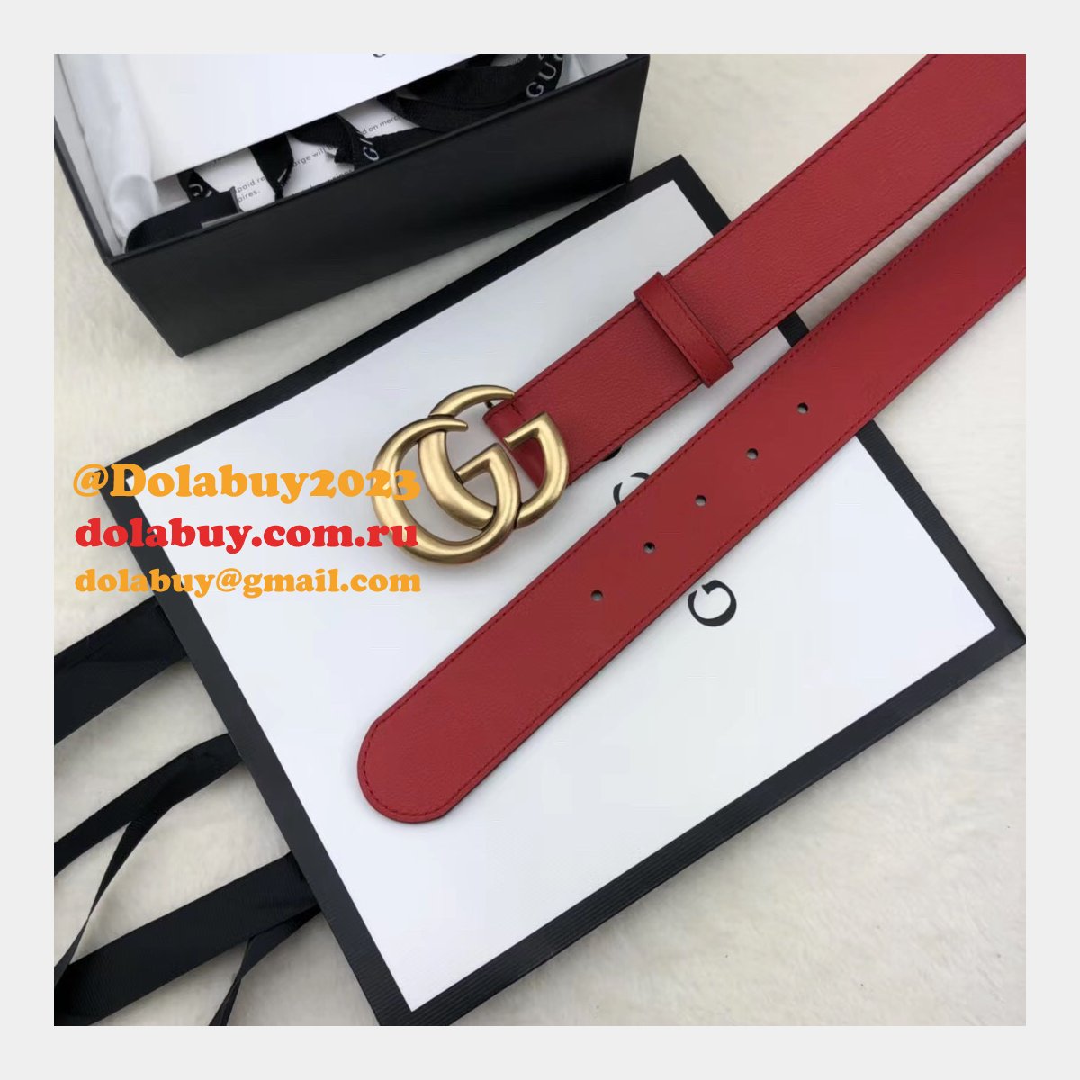 AAA+ Gucci Replica Leather Belt With Double G Red Buckle