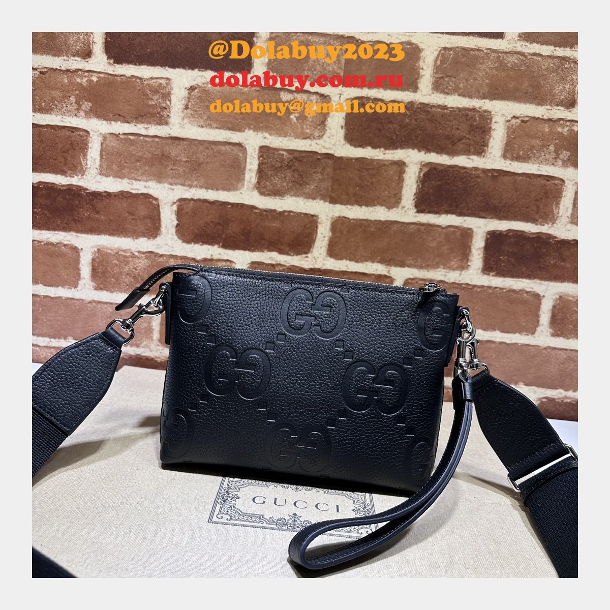Black Jumbo GG Gucci Knockoff Messenger Men 761747 Luxury Bag