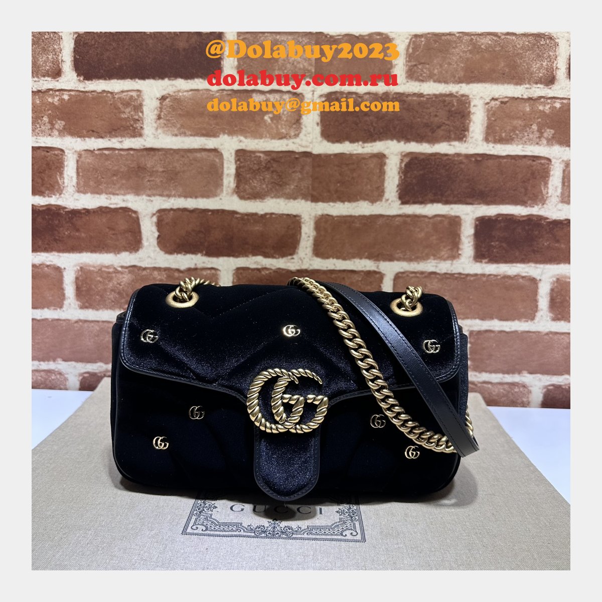 Black Velvet 443497 Gucci GG Marmont Matelassé Shilder Replica Bag