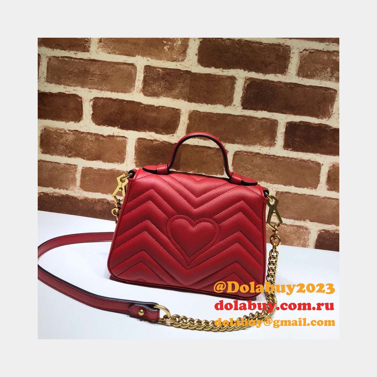 Cheap 547260 Gucci Chevron Leather GG Marmont Mini Top Handle