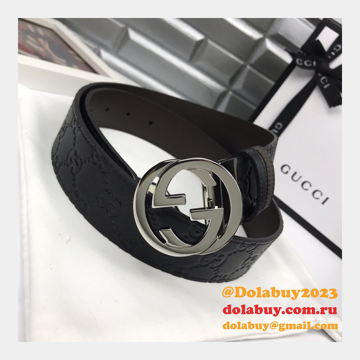 7 Star Gucci 37mm Replica Interlocking G-Buckle Leather black Belt
