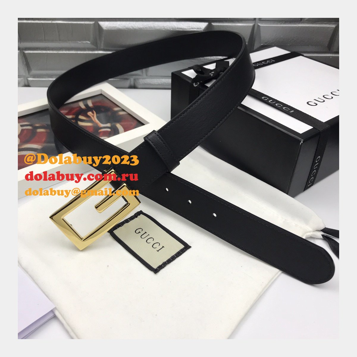 Luxury Gucci 35mm Buckle Black leather belt replica