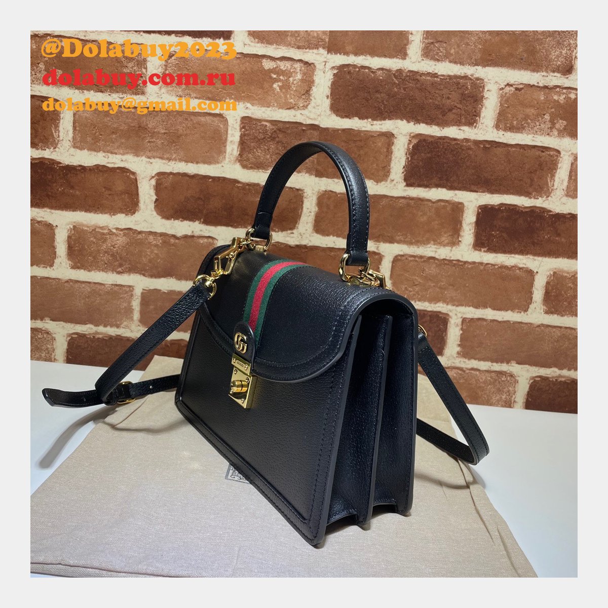 Gucci Black/Cream Ophidia small top handle Replica bag