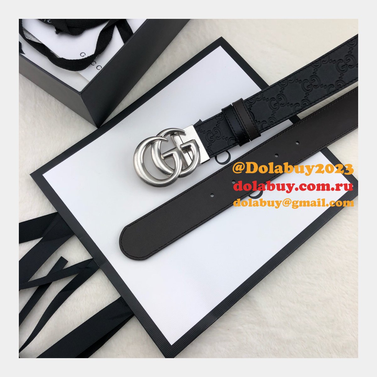 Gucci Belt With Double G Buckle 38mm-2 Black Fake