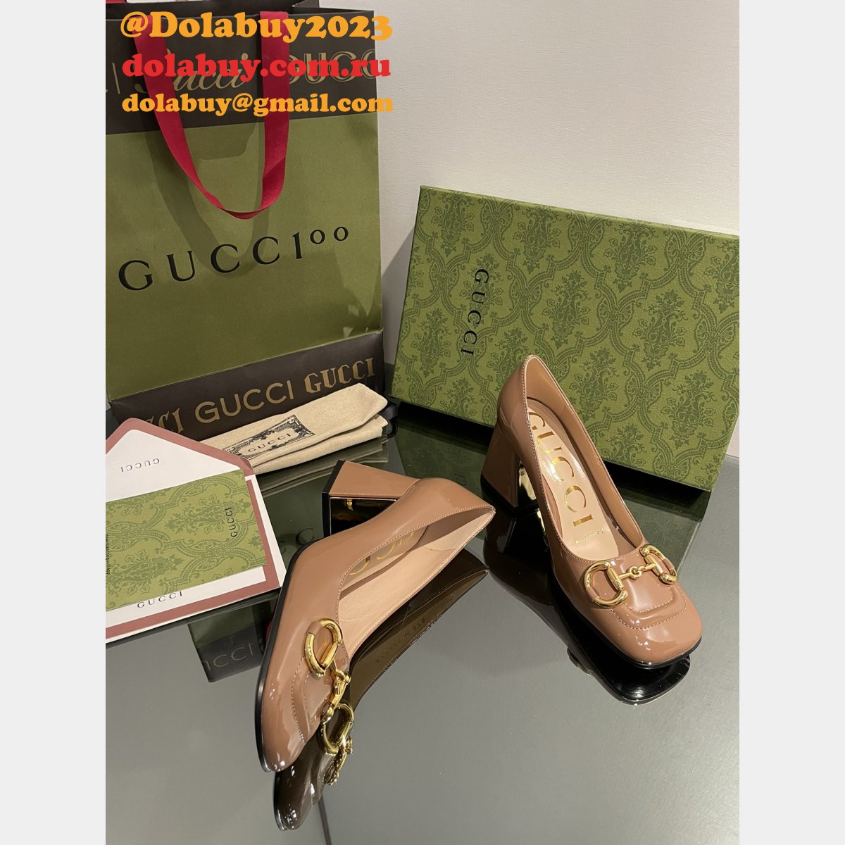 Pump Patent Heels Ballet Flat Horsebit Replica Gucci Shoes