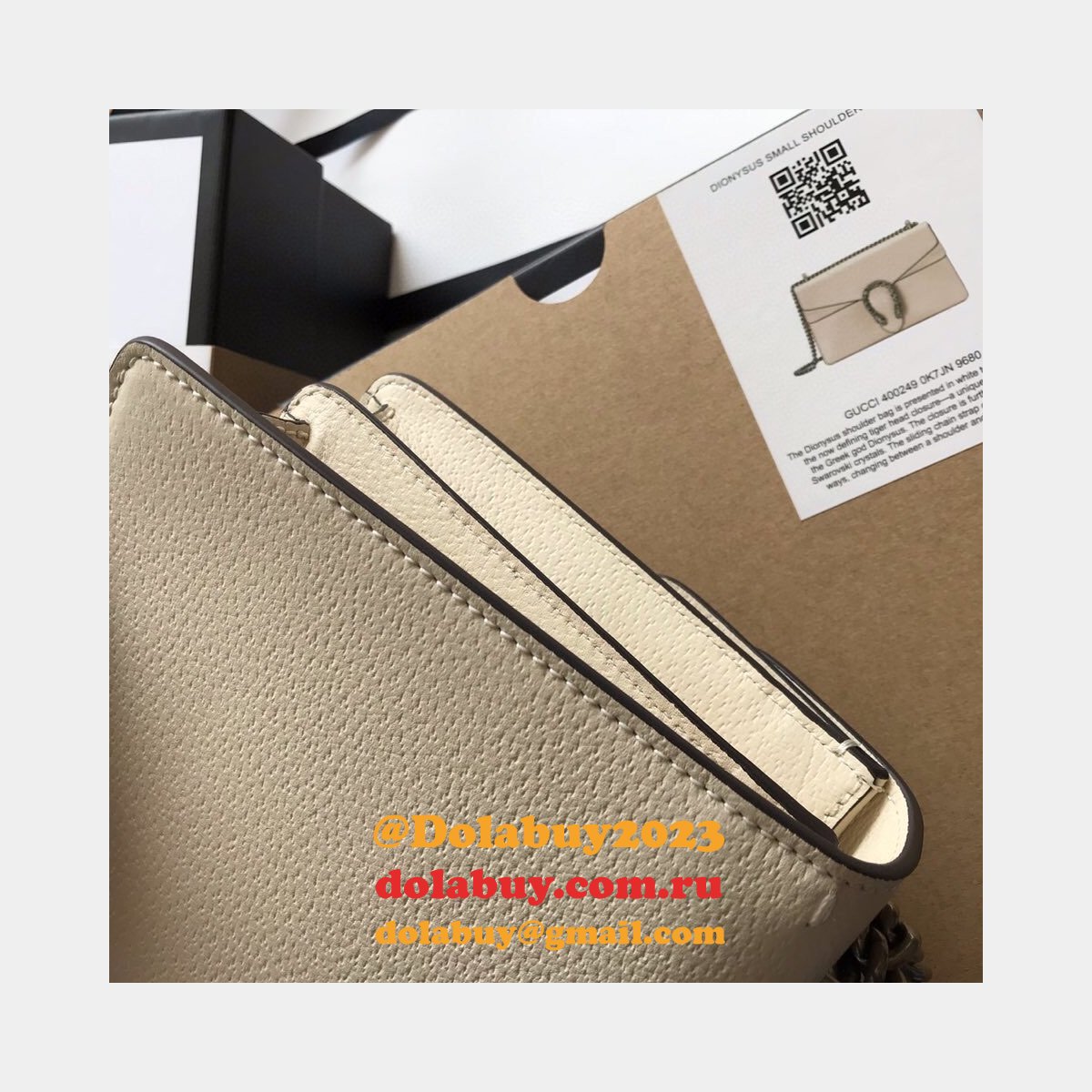 Wholesale Replica Gucci 400249 Dionysus GG Supreme Shoulder White Bag
